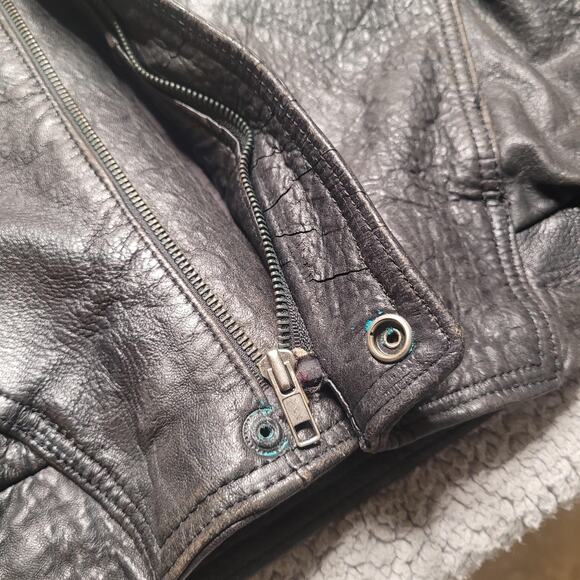 VTG Winlit Leather Jacket Large Black Motorcycle Biker Asymmetrical Bomber 90s - Picture 12 of 12